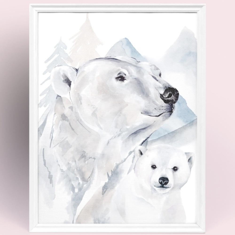 Watercolor Polar Bears Wall Art Illustration Print Poster Card Unframed